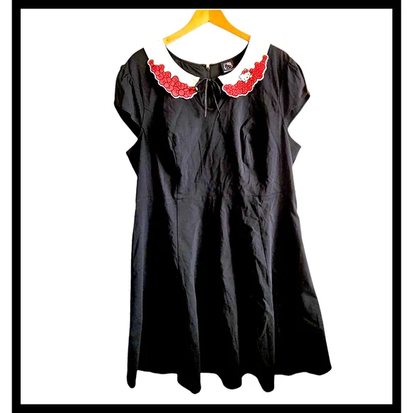 Torrid Hello Kitty Dress‎ Peter Pan Collar Fit Flare Black Size 20 NWT - Picture 2 of 15